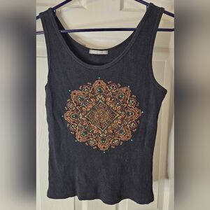 Ribbed Tank With Brown/Teal Pattern